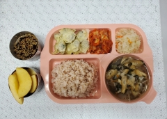 찰수수밥(소량)
메밀국수
만두/초간장
무나물
김치
사과